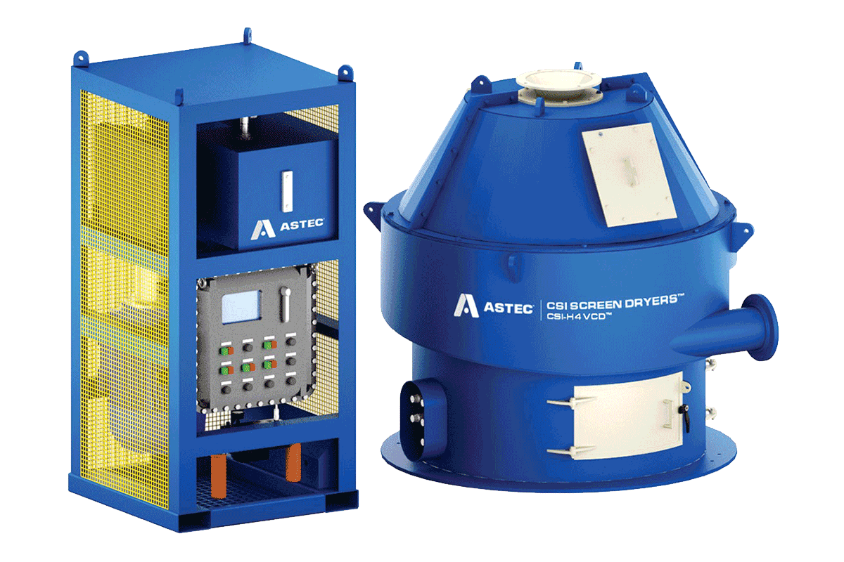 Elgin CSI-H4 vertical cuttings dryer and power unit on clear background