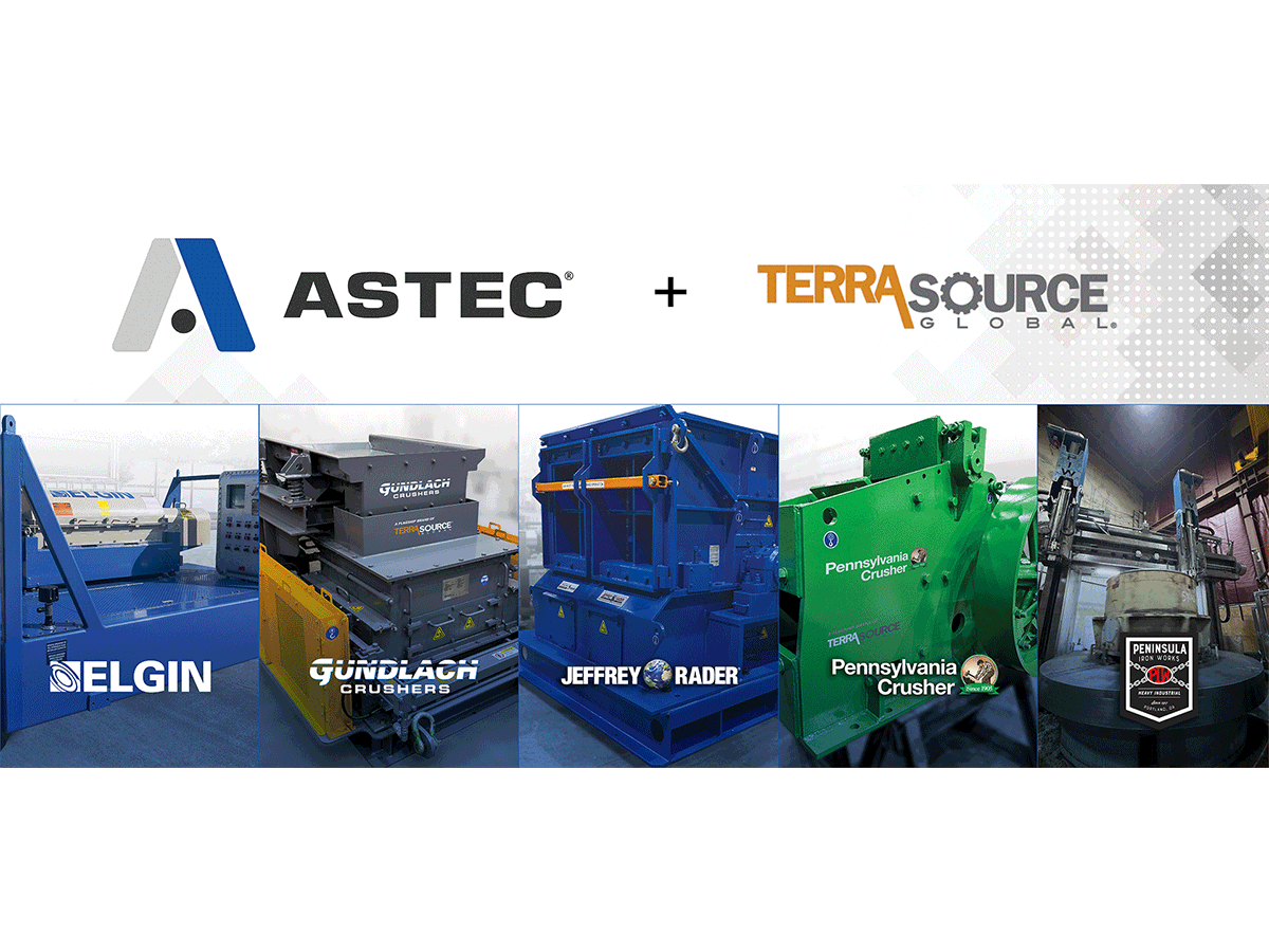 TerraSource family of products in a line with Astec Logo a plus sign and TerraSource logo at the top